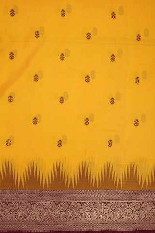 Threadwork Buttis Saffron Yellow Semi Soft Silk Saree