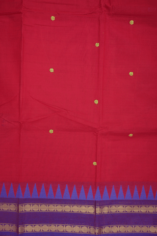 Threadwork Buttis Scarlet Red Chettinadu Cotton Saree