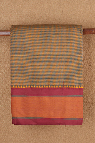 Threadwork Checks Grey And Caramel Brown Dharwad Cotton Saree