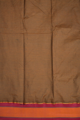 Threadwork Checks Peanut Brown And Black Dharwad Cotton Saree