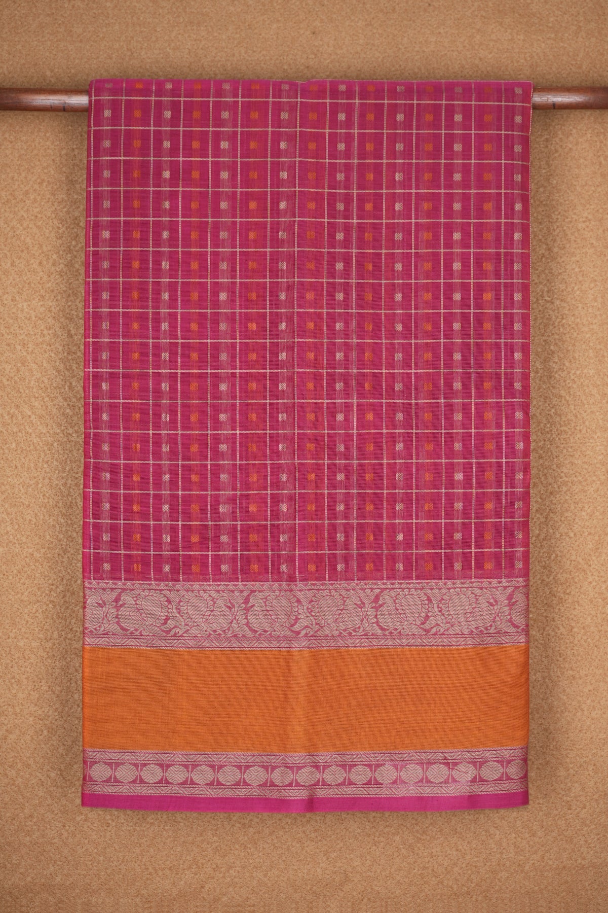 Threadwork Checks Punch Pink Coimbatore Cotton Saree
