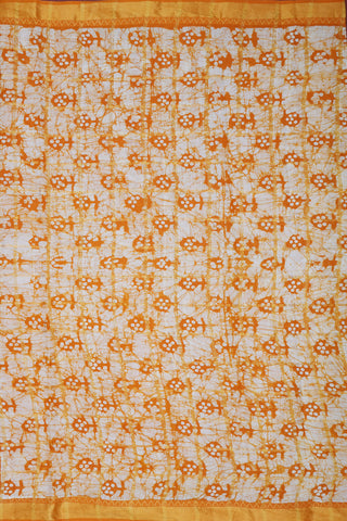 Threadwork Checks With Floral Design Honey Orange Ahmedabad Cotton Saree