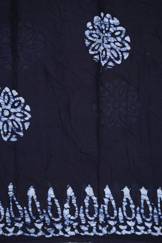 Threadwork Checks With Floral Design Navy Blue Ahmedabad Cotton Saree