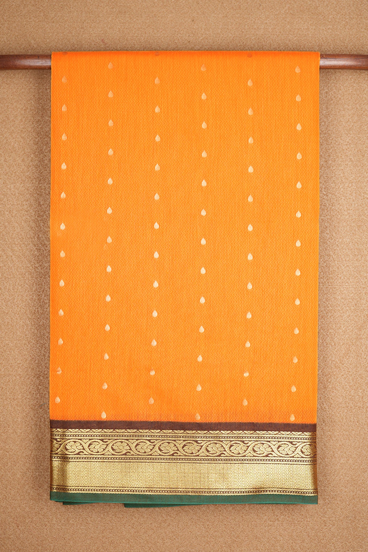 Threadwork Chevron And Zari Motifs Marigold Orange Kalyani Cotton Saree