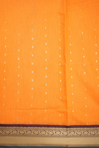 Threadwork Chevron And Zari Motifs Marigold Orange Kalyani Cotton Saree