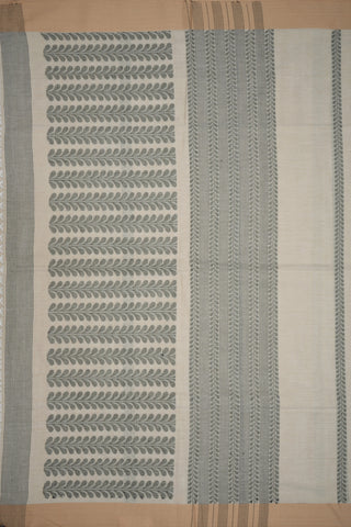 Threadwork Design Beige Bengal Cotton Saree