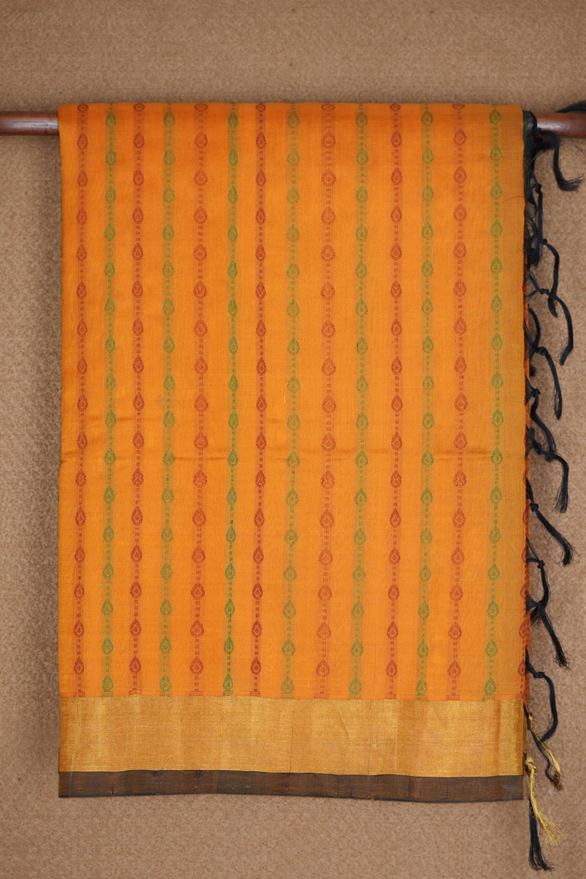 Threadwork Design Mustard Yellow Jute Silk Cotton Saree