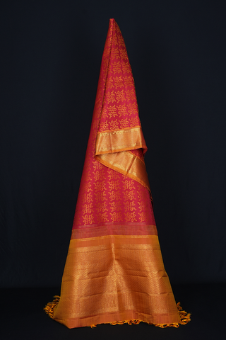 Threadwork Design Scarlet Red Kanchipuram Silk Dupatta