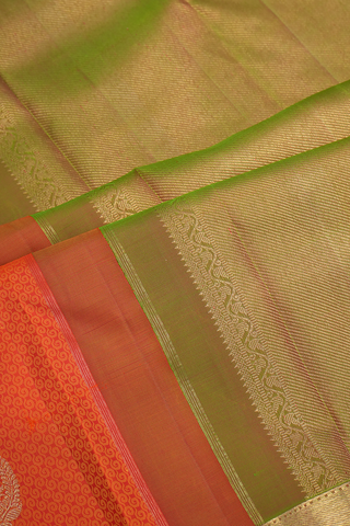 Threadwork And Floral Motif Orange Kanchipuram Silk Saree