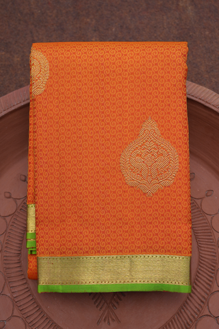 Threadwork And Floral Motif Orange Kanchipuram Silk Saree