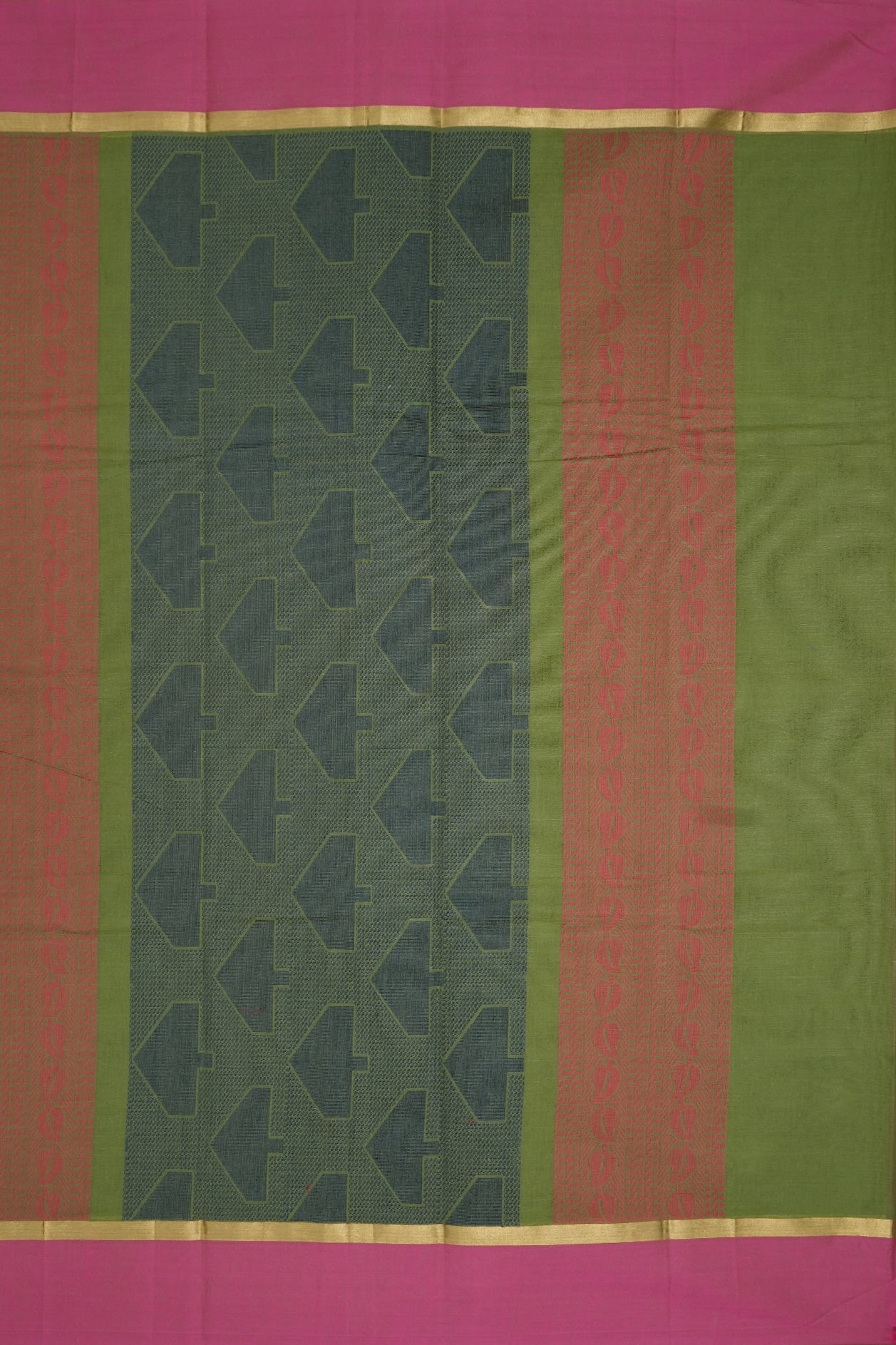 Threadwork Motifs Fern Green Kanchi Cotton Saree