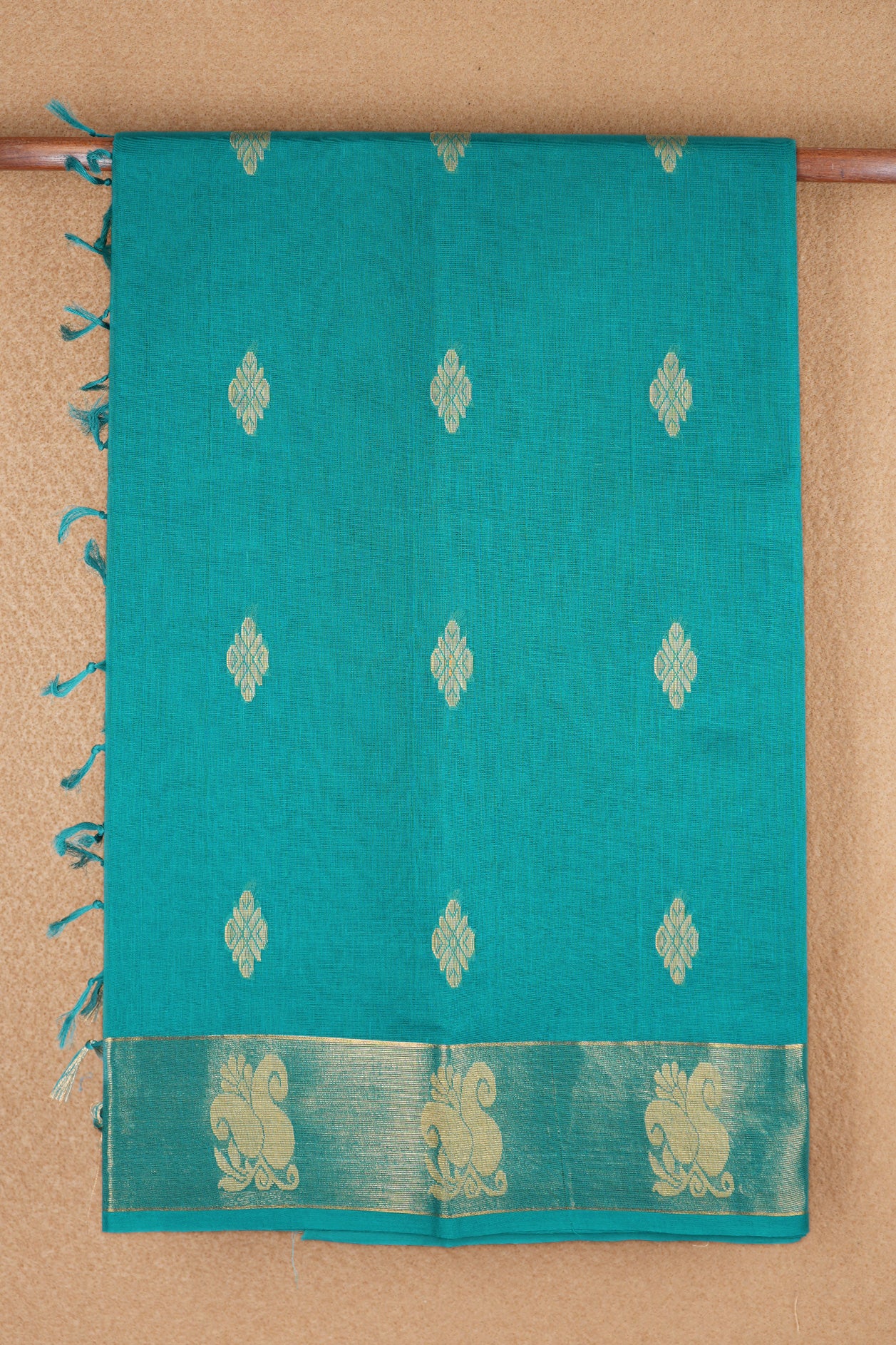 Threadwork Motifs Teal Blue Kanchi Cotton Saree