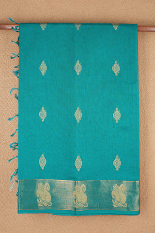 Threadwork Motifs Teal Blue Kanchi Cotton Saree