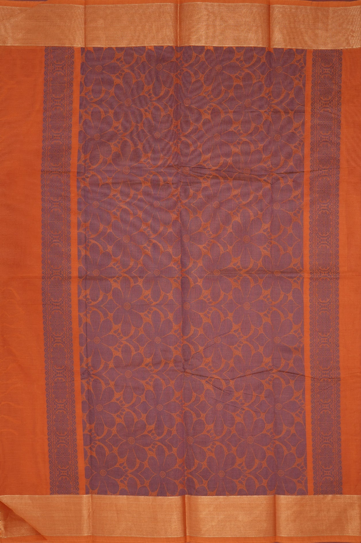 Threadwork Motifs Spiced Orange Kanchi Cotton Saree