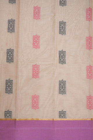 Threadwork Motifs Beige Kanchi Cotton Saree