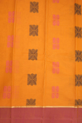 Threadwork Motifs Honey Orange Kanchi Cotton Saree