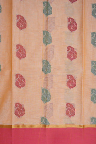 Threadwork Motifs Pastel Orange Kanchi Cotton Saree