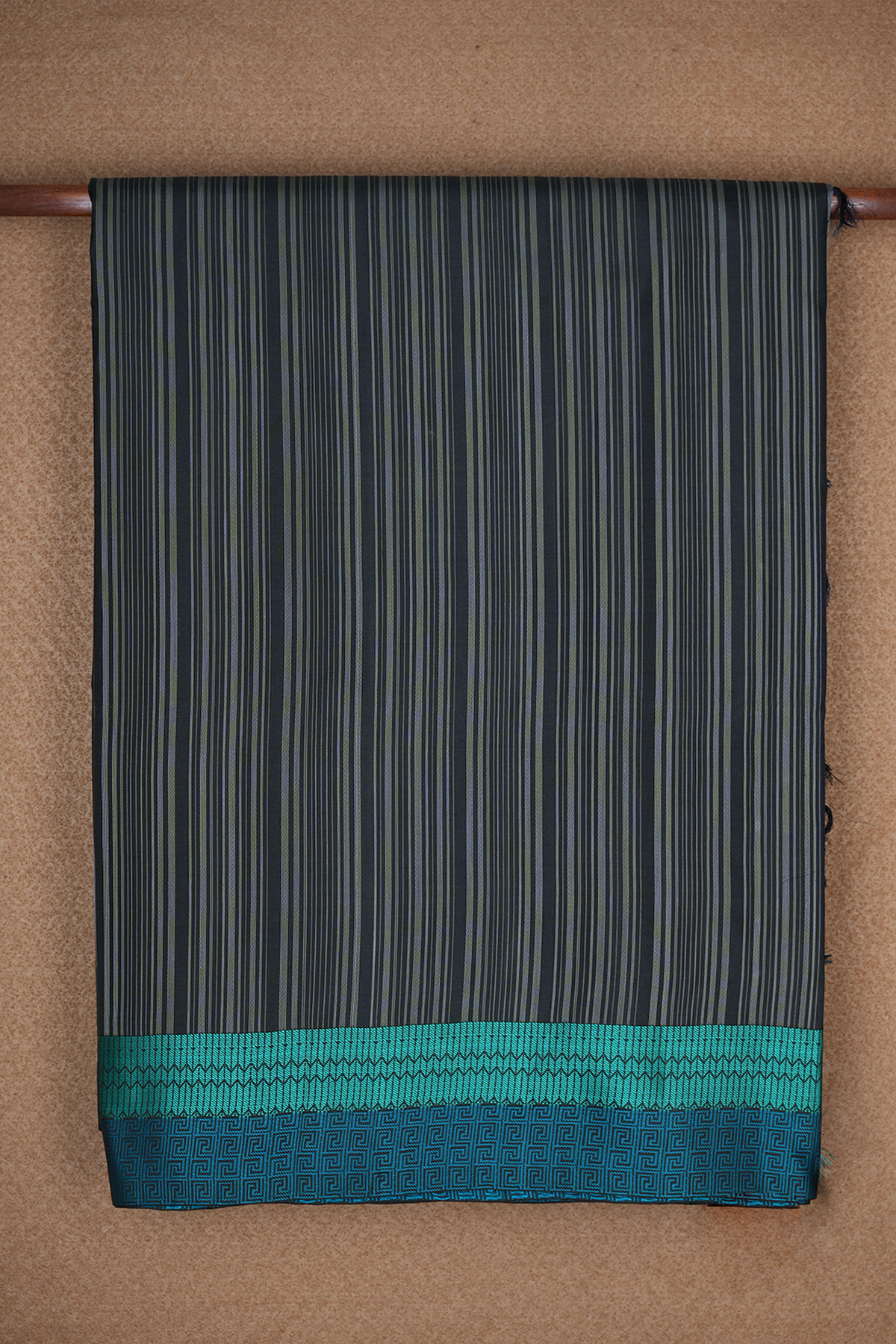 Threadwork Stripes Design Black Soft Silk Saree