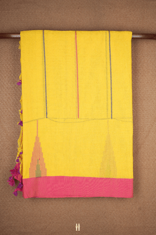 Threadwork Stripes Design Honey Yellow Bengal Cotton Saree