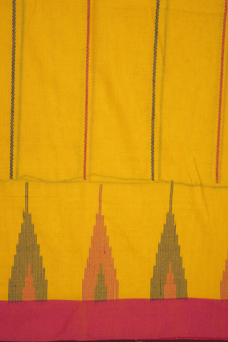 Threadwork Stripes Design Honey Yellow Bengal Cotton Saree