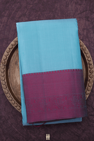 Threadwork Stripes Design Pastel Blue Kanchipuram Silk Saree