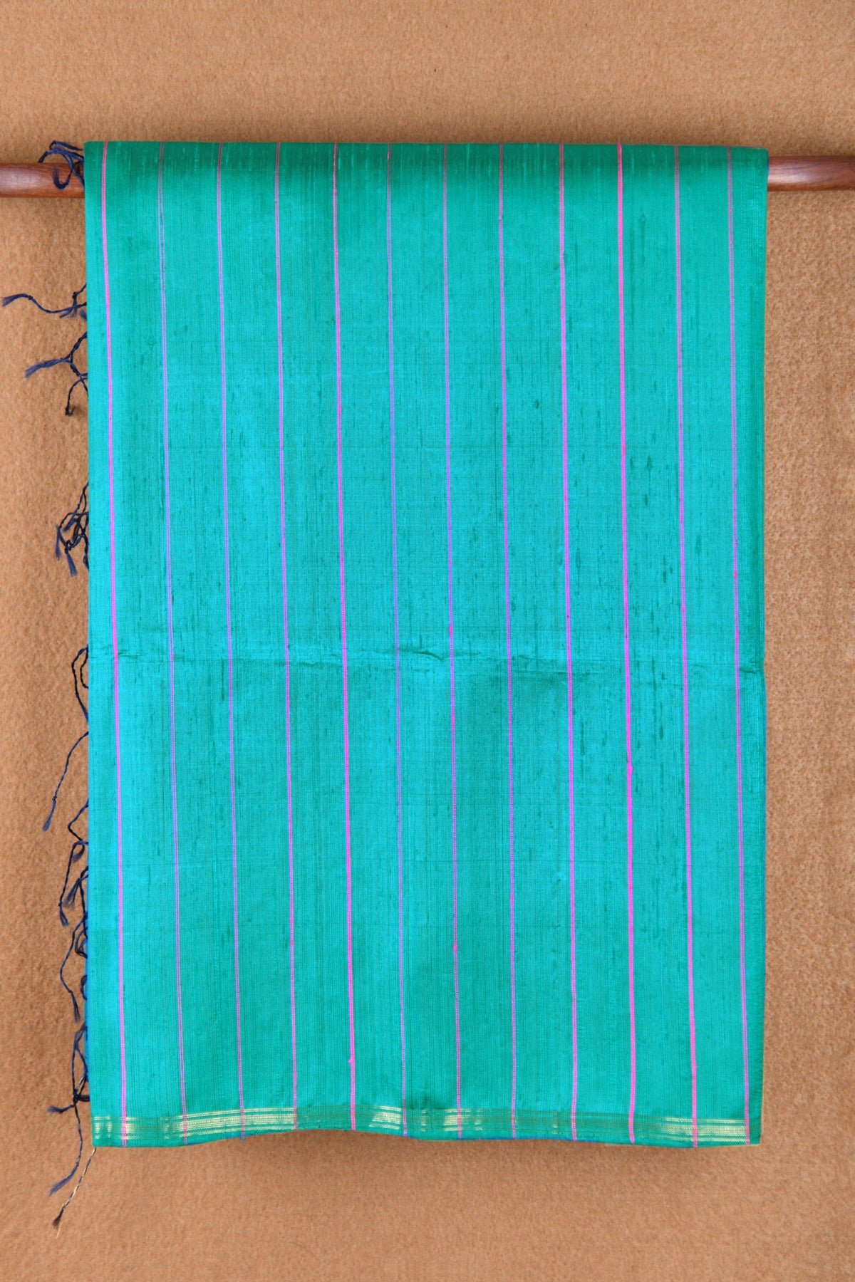 Threadwork Stripes Peacock Blue Raw Silk Saree