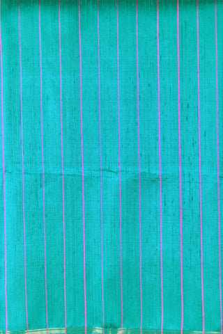 Threadwork Stripes Peacock Blue Raw Silk Saree