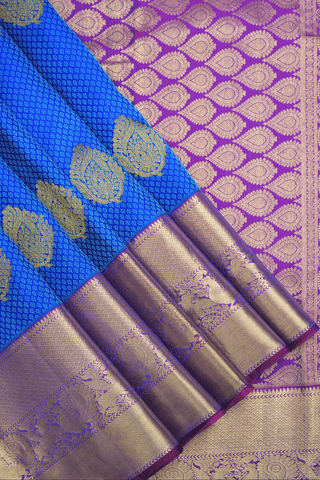 Threadwork With Buttas Royal Blue Kanchipuram Silk Saree