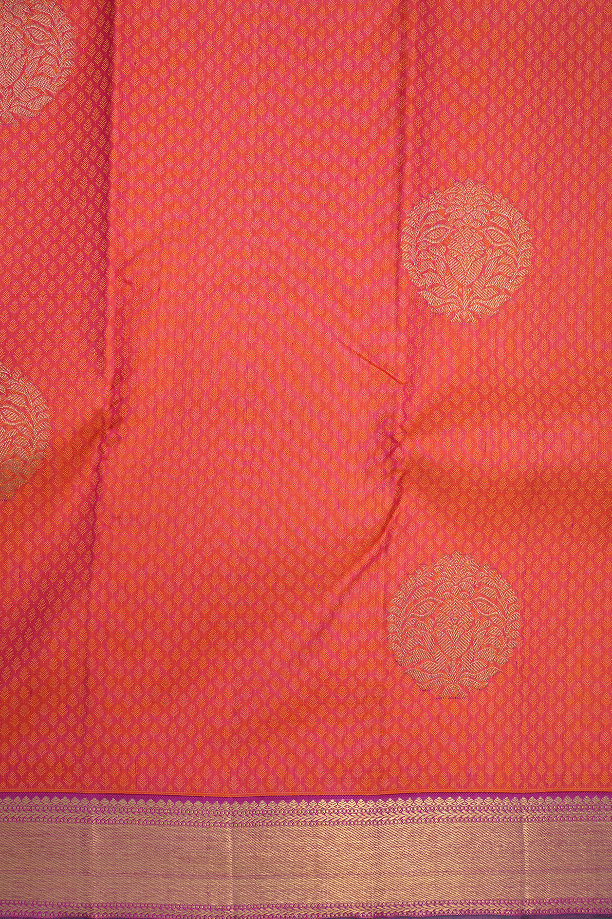 Threadwork With Zari Buttas Coral Pink Kanchipuram Silk Saree