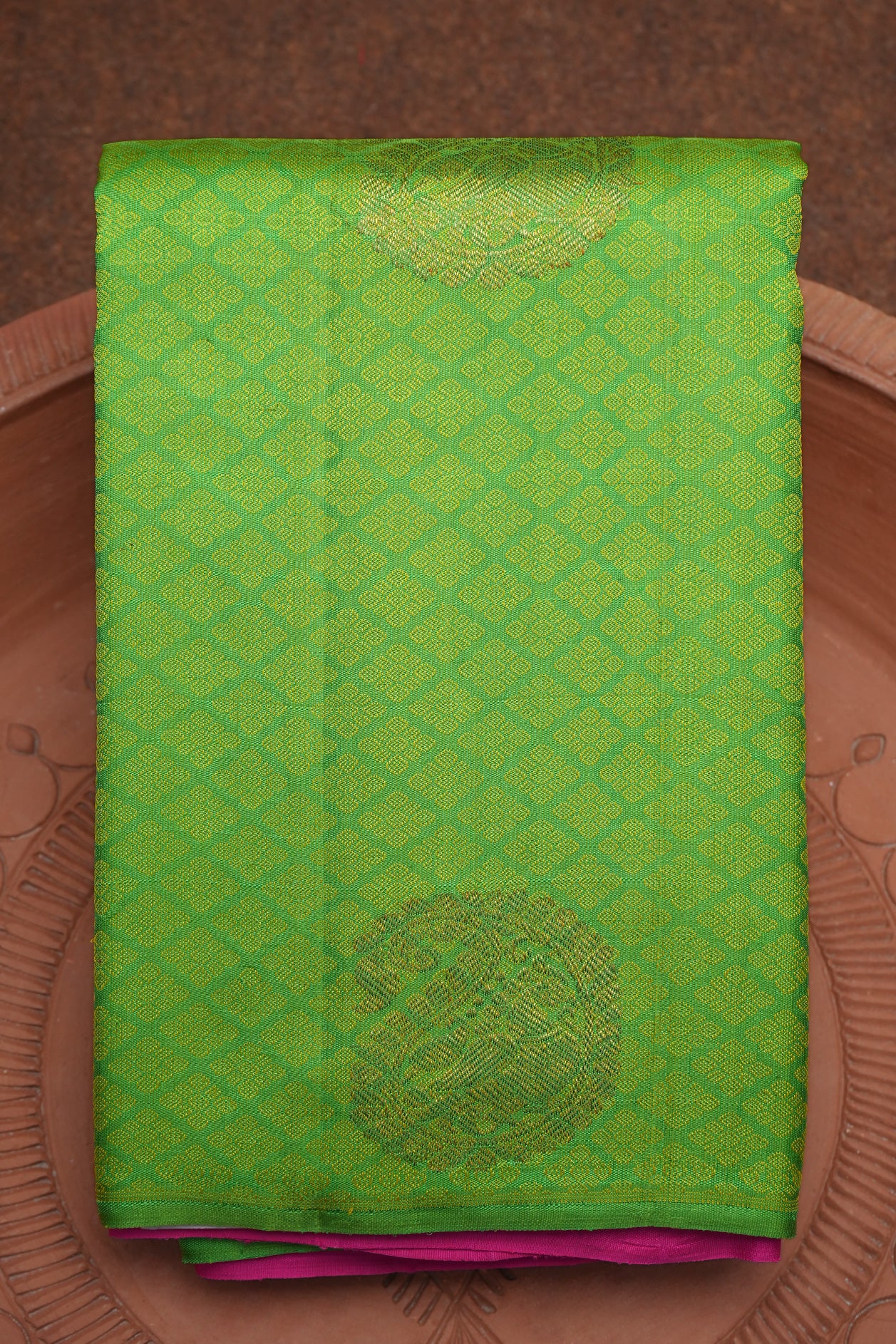 Threadwork With Zari Motifs Parrot Green Kanchipuram Silk Saree