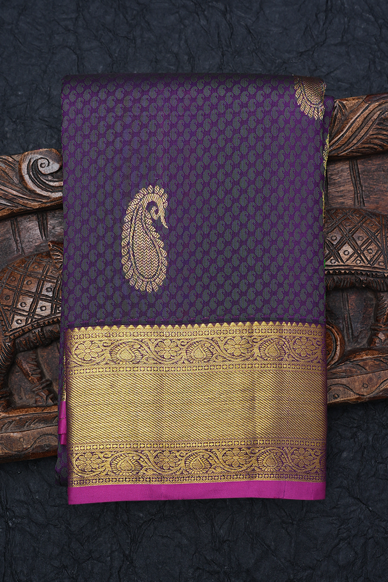 Threadwork With Zari Buttas Purple Kanchipuram Silk Saree