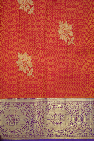 Threadwork With Zari Buttas Ruby Red Kanchipuram Silk Saree
