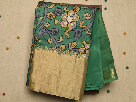 Big Tissue Border With Kalamkari Printed Multicolor Tussar Cotton Unstitched Salwar Material