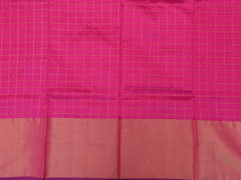 Tissue Border In Checks Orange And Magenta Pochampally Silk Unstitched Pavadai Sattai Material
