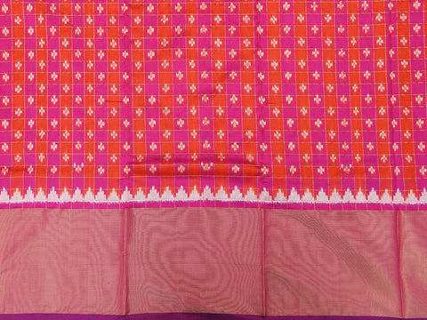 Tissue Border In Checks Orange And Magenta Pochampally Silk Unstitched Pavadai Sattai Material