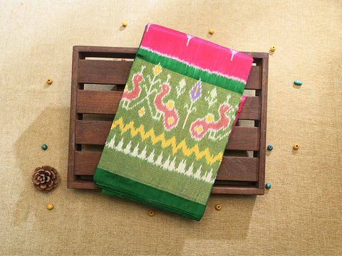 Tissue Border With Floral Design Magenta Pochampally Silk Unstitched Pavadai Sattai Material