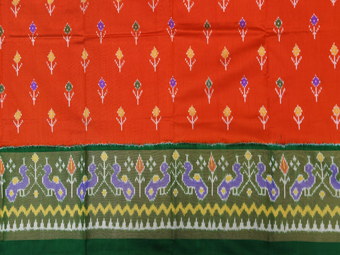 Tissue Border With Floral Design Ochre Orange Pochampally Silk Unstitched Pavadai Sattai Material