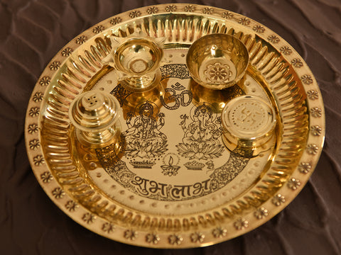 Traditional Brass Big Attached Pooja Thali Set