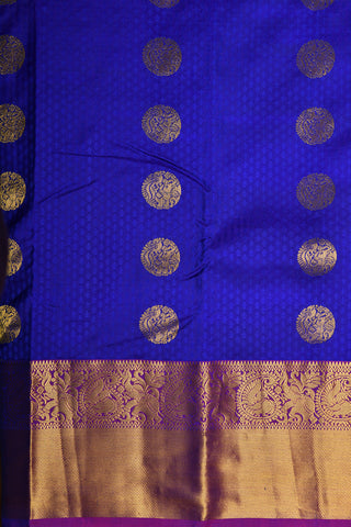 Traditional Animal Design Border With Elephant Motif Cobalt Blue Kanchipuram Silk Saree