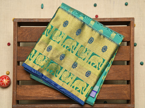 Traditional Big Border With Buttis Mint Green Kanchipuram Silk Unstitched Pavadai Sattai Material