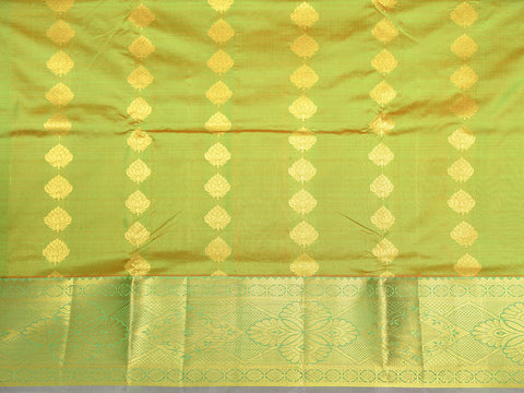 Traditional Big Border With Thilagam Butta Pear Green Kanchipuram Silk Unstitched Pavadai Sattai Material
