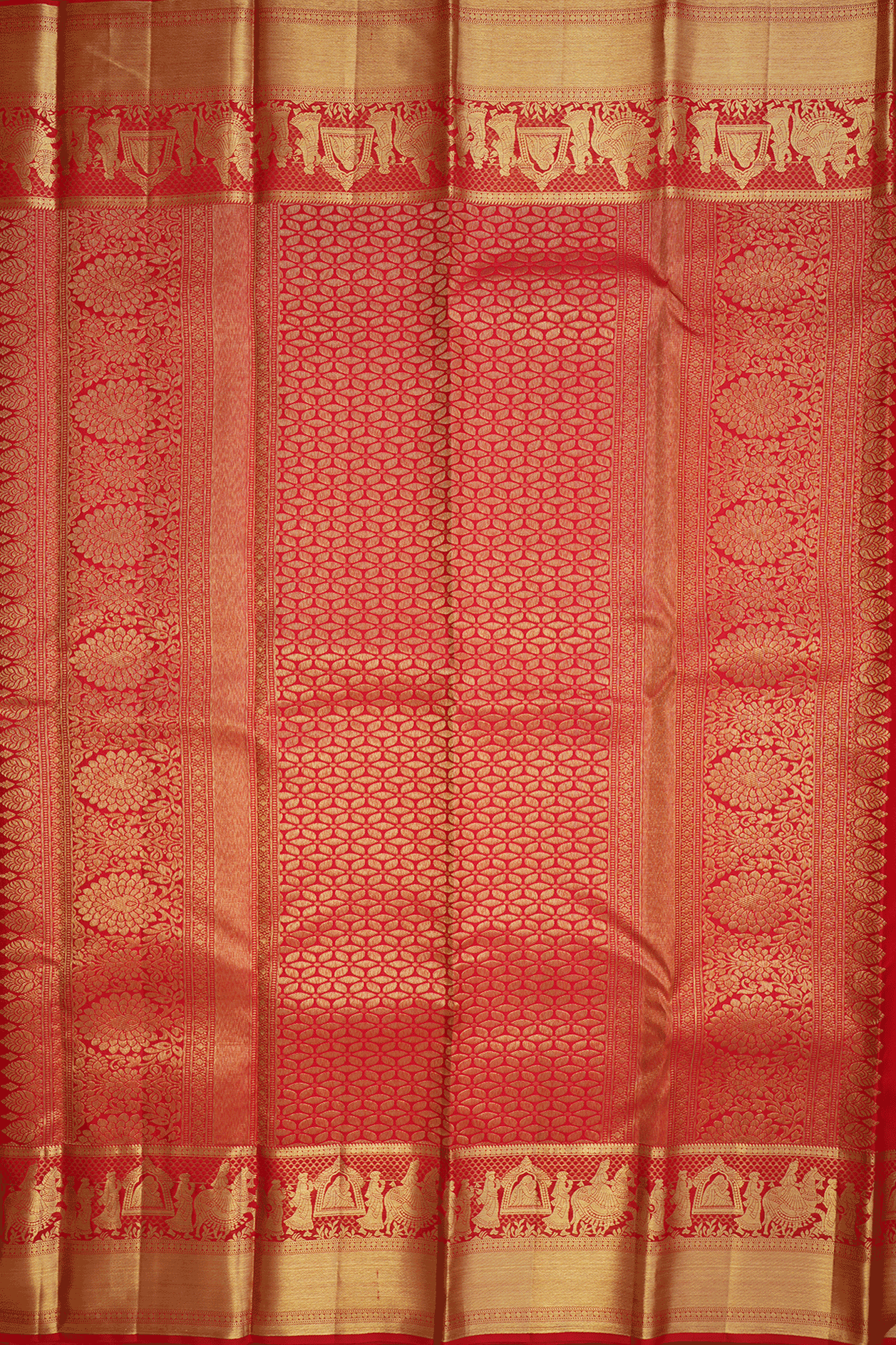 Traditional Border Brocade Scarlet Red Kanchipuram Silk Saree