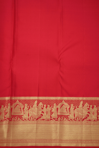 Traditional Border Brocade Scarlet Red Kanchipuram Silk Saree