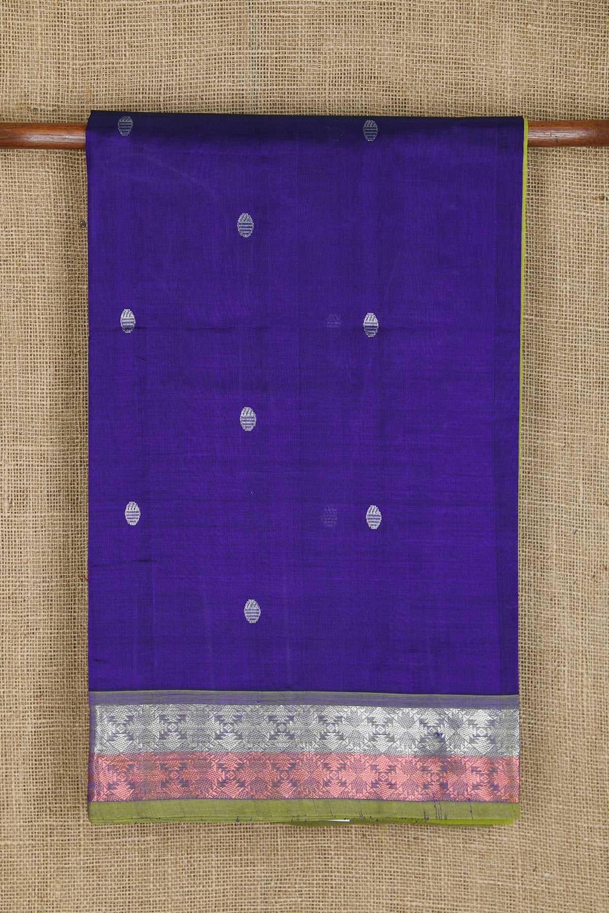 Traditional Border In Zari Dots Cobalt Blue Silk Cotton Saree