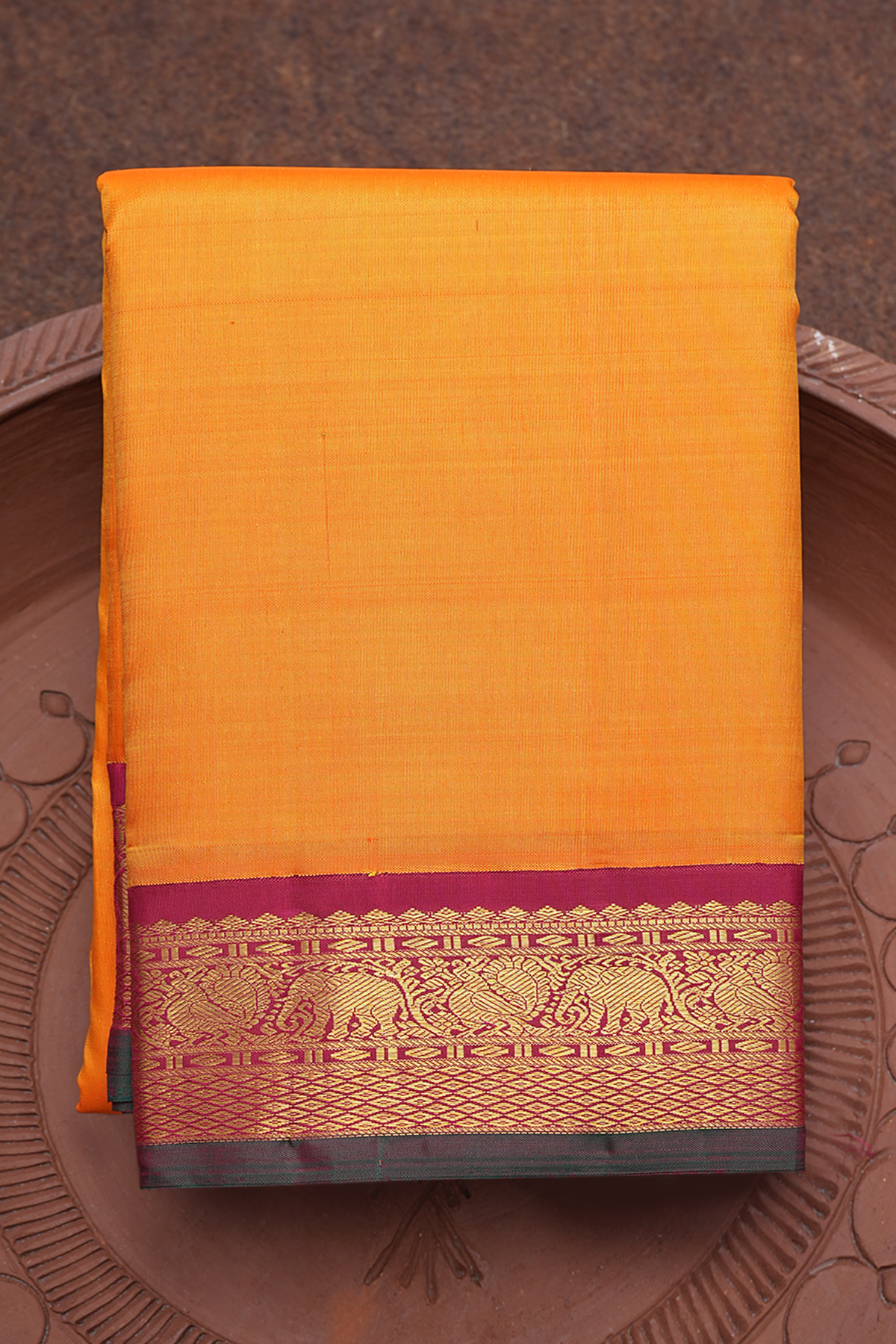Traditional Border Honey Orange Kanchipuram Silk Saree
