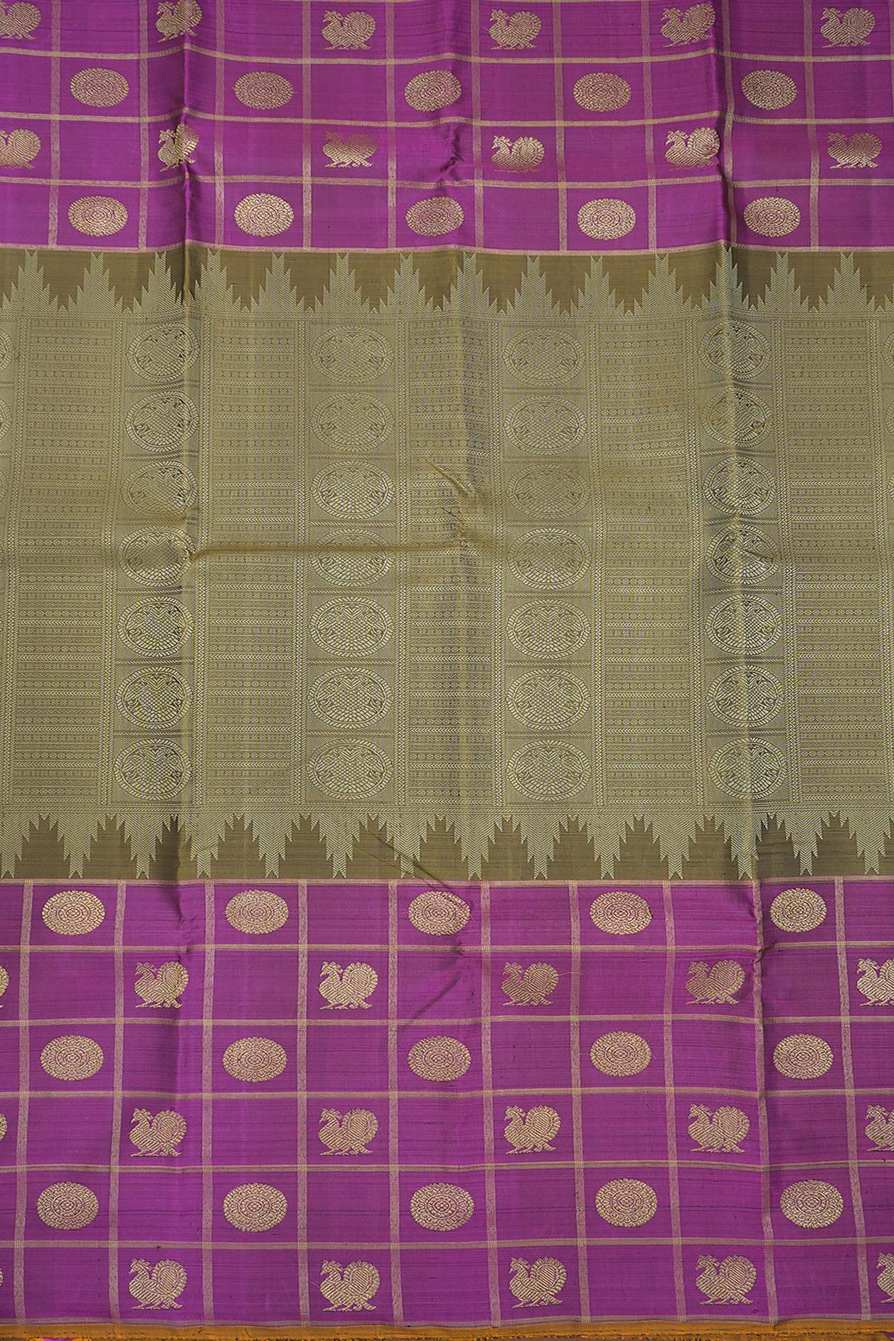 Muppagam Saree In Green And Purple Kanchipuram Silk Saree