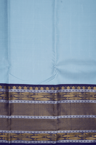 Traditional Border Plain Dusty Blue Kanchipuram Silk Saree