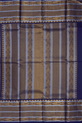 Traditional Border Plain Dusty Blue Kanchipuram Silk Saree