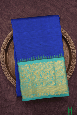 Traditional Border Plain Royal Blue Kanchipuram Silk Saree