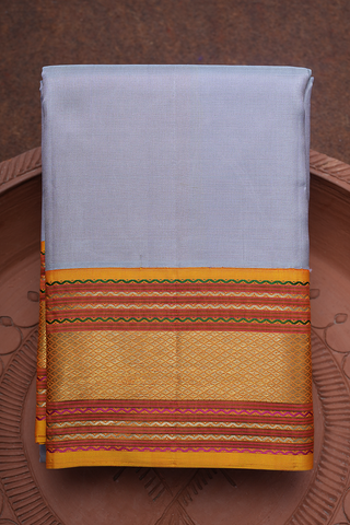 Traditional Border Plain Steel Blue Kanchipuram Silk Saree